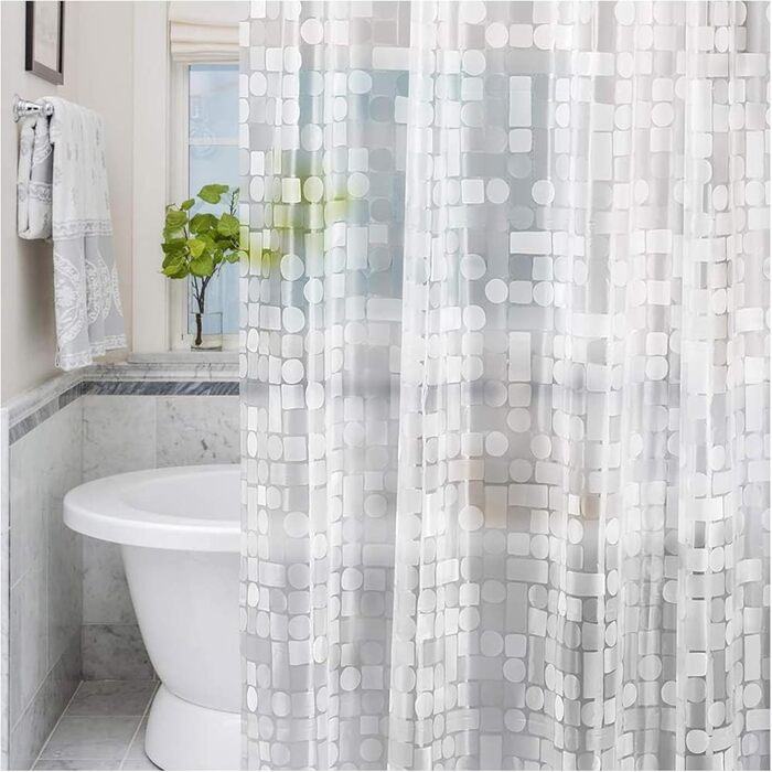 Шторка для душу LEMON CLOUD з антигрибковим покриттям та магнітною нижньою фіксацією, 183x200 см, водонепроникна, антибактеріальна, PEVA, з 12 кільцями, геометричний дизайн