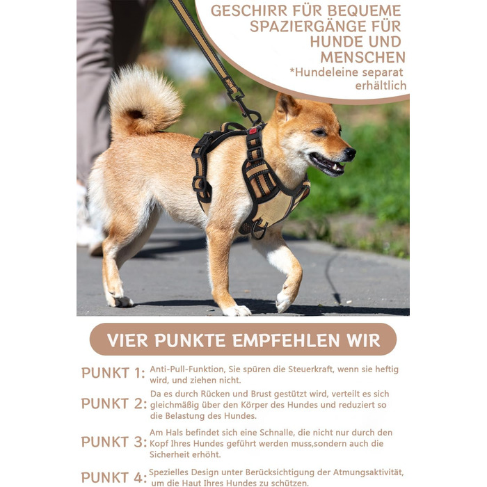 Нашийник для собак BaoCheng Anti Pull, протирвучий, малий/середній/великий, дихаюча сітка, зручне одягання/роздягання, 3 пряжки, безпечний, знімає напругу, світловідбиваючий (Хакі, S)