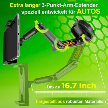 Тримач для планшета в авто/Вантажівка, міцний кріплення на присоску, довгий подовжений важіль, сумісний з iPad та іншими планшетами (16.7 дюймів, чорний)