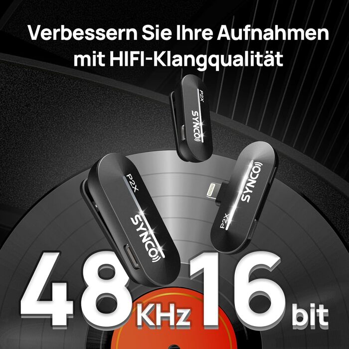 Бездротовий петличний мікрофон SYNCO P2ST для iPhone 15/16/17 та Android, USB-C з зарядним кейсом, Plug and Play для смартфонів та планшетів, HiFi-якість (2 мікрофони для Lightning)