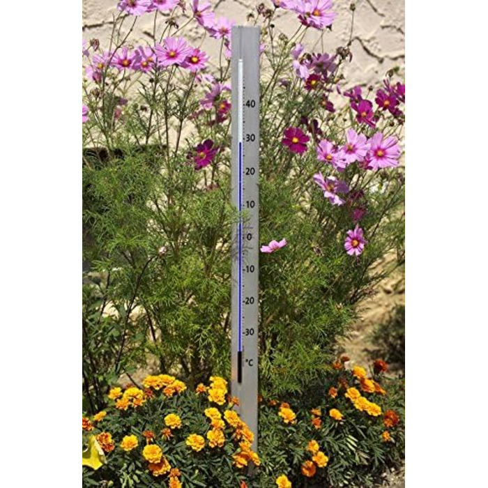 TFA Dostmann Central Park Analog Garden Thermometer, 12/2005, weather-resistant, made of aluminum, 137cm tall, silver
