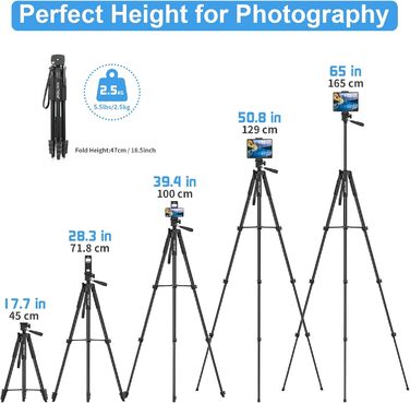 Штатив Handy Stativ Upgrade 165см для камери, смартфона, iPad: 360° обертання, портативний трипод з пультом, сумісний з усіма телефонами, iPhone, Samsung, Camera, GoPro, чорний