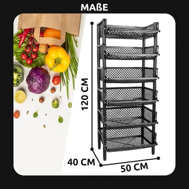 Plastic shelf system, stackable/expandable plug-in system as a stacking shelf, 6 shelf elements in black