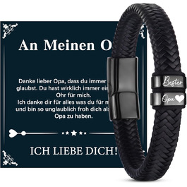 Чоловічий шкіряний браслет – подарунок для чоловіка, тата, дідуся. Ідеальний подарунок на День батька, Різдво, День Святого Валентина (чорний)
