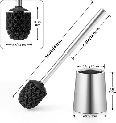 Торцева щітка для унітазу з нержавіючої сталі 304, довговічна та надійна, сучасний дизайн, змінний насадок, ідеальна для дому, офісу, готелю та квартири (геованізоване срібло), щітка з щетиною