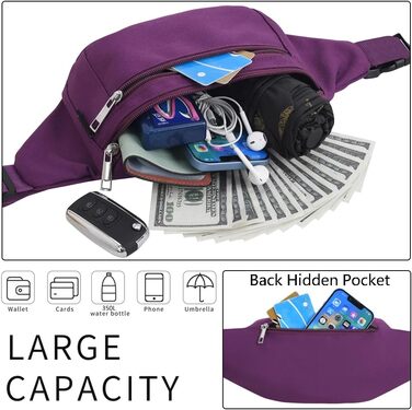 Поясна сумка на пояс для чоловіків та жінок, водонепроникна, для спорту, подорожей, фітнесу, велосипеда, бігу (фіолетовий)