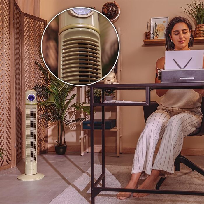 Вентилятор Cecotec EnergySilence 1090 Skyline Retro Smart Green - підлоговий, 81 см, 40W, LED дисплей, сенсорне та дистанційне керування, 3 швидкості, 3 режими, таймер 12 годин, осциляція 72º, зелений