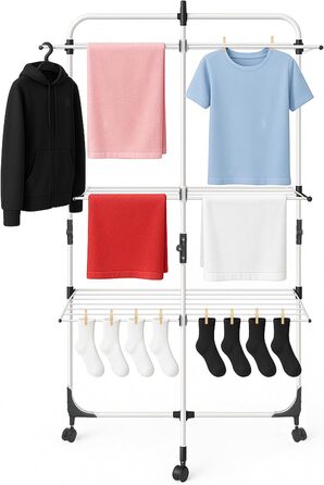 Сушарка для білизни Grafner Turm з колесами, 30 метрів мотузки, 3 яруси, 6 крил, розкладна та компактна