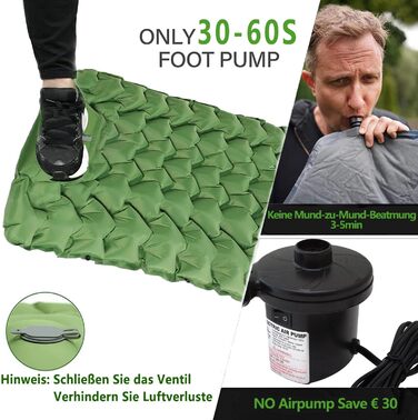 Надувний килимок для кемпінгу Isomatte - самонадувний, 9 см, для авто, намету, трекінгу, пляжу (зелений)