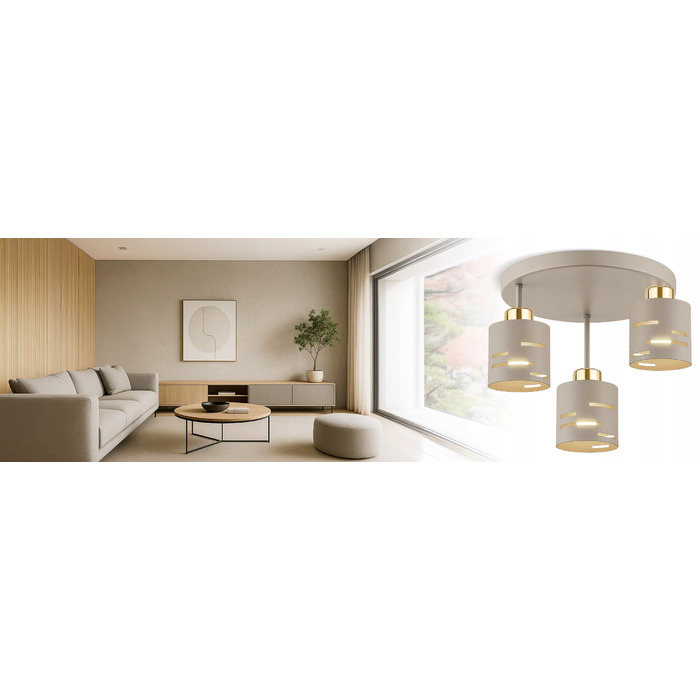 Стельна LED-лампа LEDLUX бежево-золота, металева, 3xE27