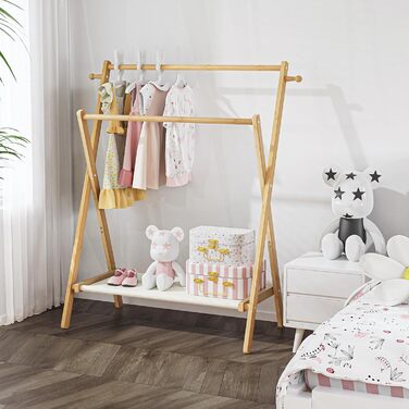 Kids' Clothes Rack, Small Clothes Rack for Toddlers and Pets, Dress-Up Rack with Shelf and Double Rods, Foldable Clothes Rack for Kids' Rooms (Standard Size)
