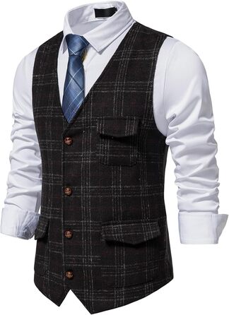 Чоловіча жилетка в клітинку Tweed, чорна, з кишенею, для бізнесу та відпочинку (M)