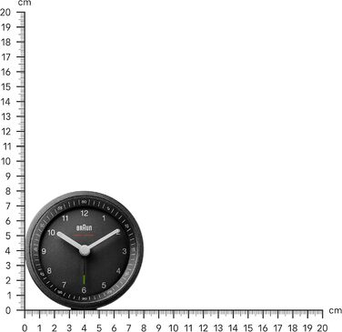Classic analog radio alarm clock by Braun for the Central European Time Zone (CET/GMT+1) with snooze function and light, quiet movement, crescendo alarm in black, model BC07B-DCF