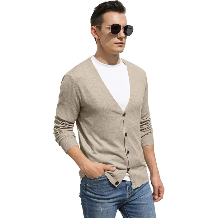 Світшот Hisir для чоловіків з V-подібним вирізом, легкий, елегантний, зимовий, класичний кардиган з ґудзиками (Хакі, XXL)