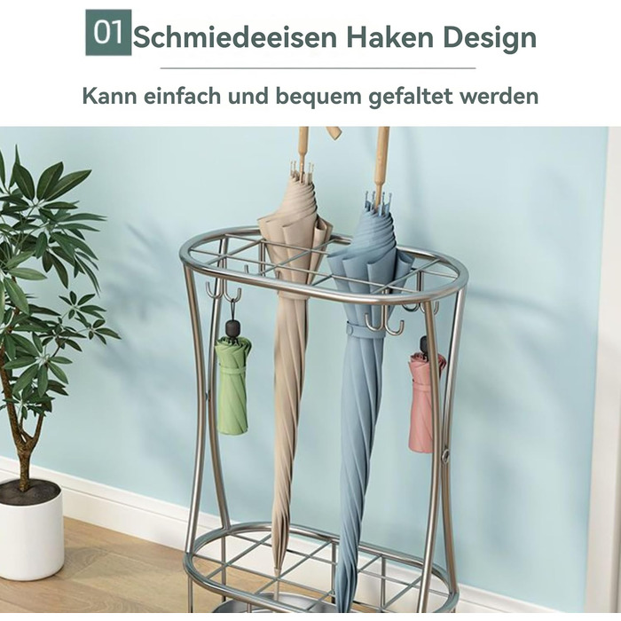 Металева підставка для парасоль та тростинок Shakub, 2 слоти, срібляста, 25x25x50 см