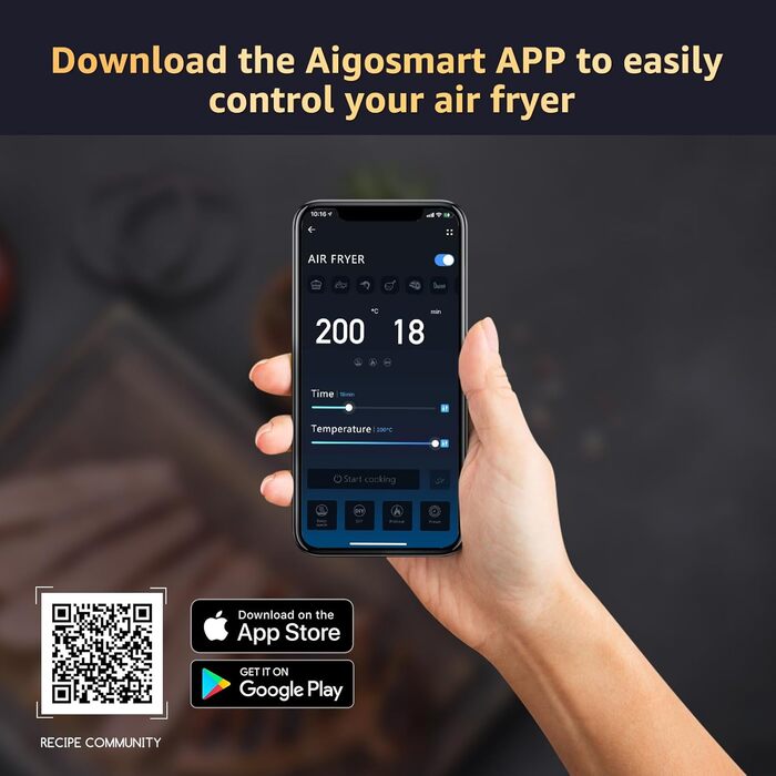 Aigostar Cube Smart WiFi - Hot Air Fryer 7L XXL, 1900W Airfryer with APP Control, Hot Air Fryer with 7 Cooking Functions, Touchscreen, Timer Function, 20 Recipe PDF, Oil-Free, DIY Menu.