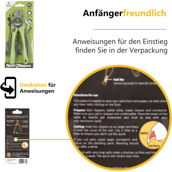 Професійна кусачка для собак з захистом, замком безпеки та пилочкою для нігтів (середня-велика, зелена)