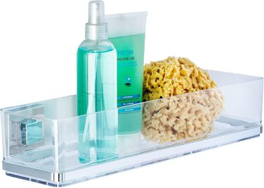 WENKO Vacuum-Loc Bathroom Wall Shelf Quadro Maxi, 2 tiers, with removable bowl, mounting without drilling, stainless steel/plastic, 38.5 x 8.5 x 14.5 cm
