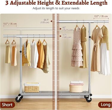 Стійка для одягу на колесах FAVOOOSTY, металева, мобільна, до 200 кг, швидка установка, срібна