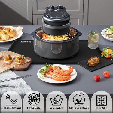 Термостійкий килимок для захисту від нагрівання 60x40 см - вогнестійкий килимок для кухонних стільниць, силіконовий килимок, неслизький та водонепроникний для фритюрниці, кавомашини (чорний) 60 см x 40 см Чорний