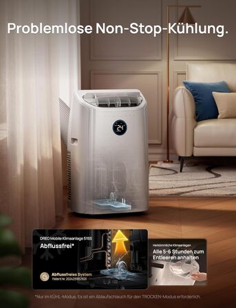 Портативний кондиціонер DREO 10000 BTU з охолодженням без дренажу, керуванням через додаток/голос/пульт, таймером 24 год та функцією вентилятора та осушувача повітря, AC515S