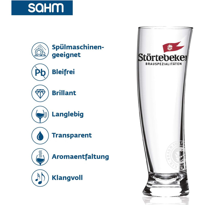 Störtebeker Wheat Beer Glasses 0.5 l - 6 Wheat Beer Glasses in the Sydney Sailing Glass Design - Weissbier Glasses 0.5l - Störtebeker Glasses as a great beer gift