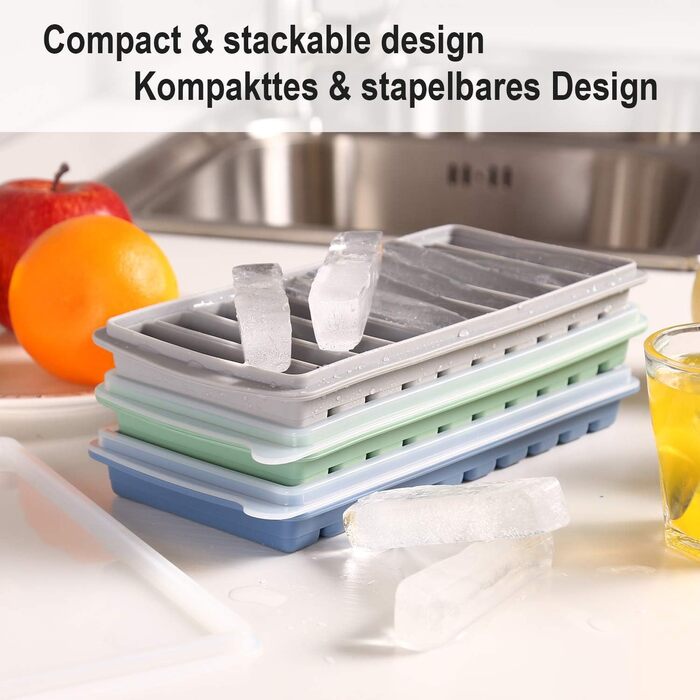Силіконова форма для льоду LessMo з кришкою, BPA-free, LFGB сертифікована, на 10 осередків для коктейлів, віскі та напоїв, багатоколірна