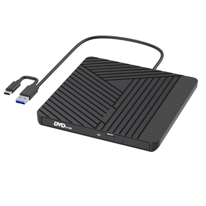 Зовнішній CD/DVD привід MOSWAG USB 3.0 та Type-C, оптичний багатофункціональний накопичувач +/-RW для PC, Mac, MacBook Pro, Linux, Win 11/10, чорний