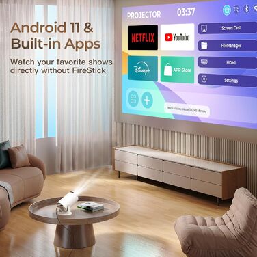 Портативний проєктор LYNCAST з Wi-Fi, Bluetooth та Android 11, 1080P/4K, поворотний на 180°, для дому та на відкритому повітрі (OptiBarrel 005 White)