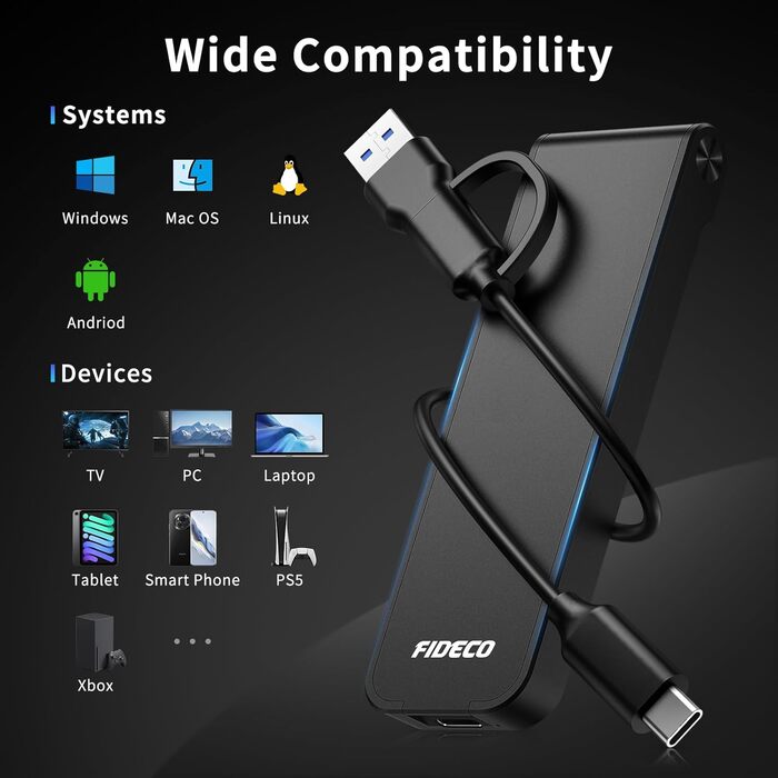 Корпус для SSD M.2 NVMe з USB 3.2 Gen 2 (10Gbps), адаптер для підключення SSD, без інструментів, підтримка UASP та Trim