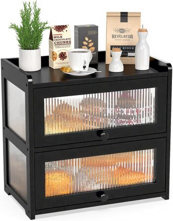 BAMBANG Дерев'яний Brotbox для кухонної стільниці, Brotbox у стилі ферми з 2 дверцятами, дерев'яний Brotbox для зберігання хліба, контейнер для саморобного хліба, натуральне дерево (UK-MBX)