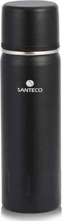 Термос з нержавіючої сталі SANTECO 1л/500мл, ізотермос з кришкою-чашкою, для дітей, спорту, без BPA, 24 години холод, 12 годин тепло, чорний