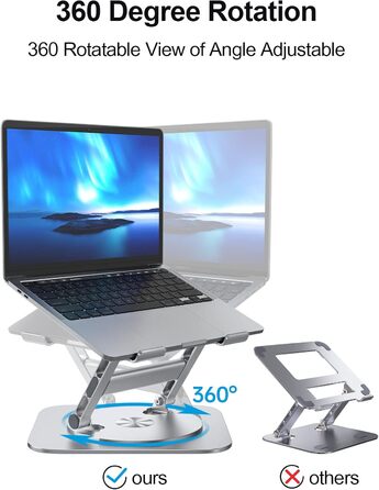 MCHOSE Adjustable Laptop Stand - Ergonomic Aluminum Laptop Riser for Desk - 360° Rotation - Compatible with MacBook Air & 10-17' Laptops