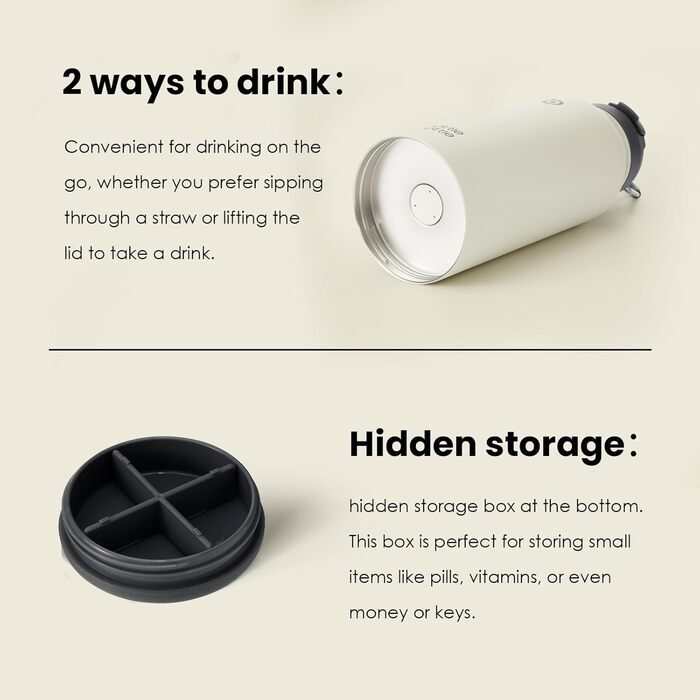 BOTTLE BOTTLE Stainless Steel Water Bottle 1L with Straw – Leak-Proof Insulated Bottle for Sports & Gym, with Pill Compartment, BPA-Free, Double-Walled (Grey)