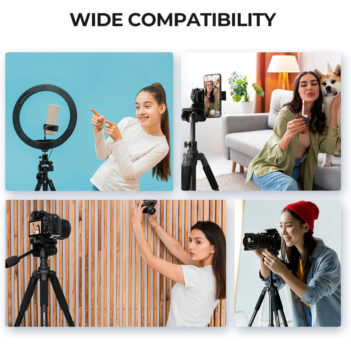 Штатив AMBITFUL 157.5 см, чорний, професійний, алюмінієвий, знімний, для фото- та відеозйомки (камера, DSLR, смартфон, екшн-камера, телескоп)