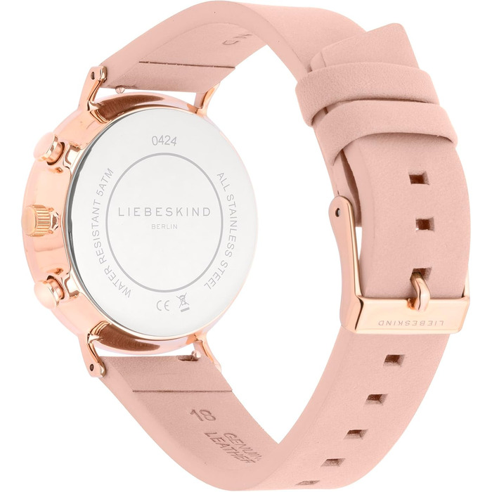 Годинник Liebeskind Berlin для жінок – круглий багатофункціональний годинник 38 мм – браслет з нержавіючої сталі або шкіри – водонепроникний 5ATM. Елегантний дизайн (рожевий)