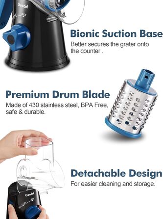 Терезка для овочів та сиру з 3 наборами лез, тертка-терка для швидкої та легкої нарізки, ідеальна для сиру, огірків, моркви, горіхів, білий колір (чорний, 3 леза)