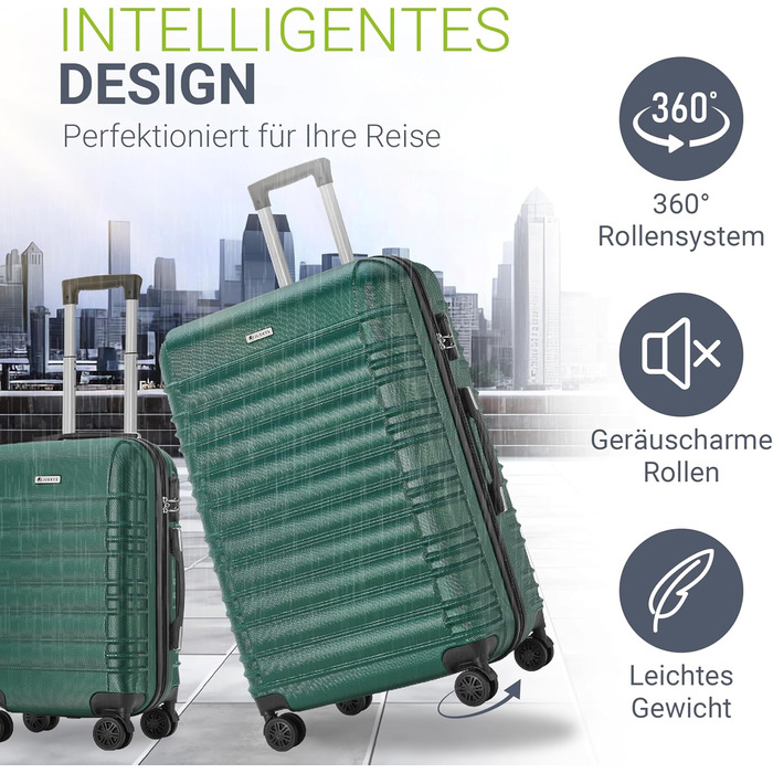 Набір валіз Juskys® Hartschale 4 шт. з кодовим замком, тихі колеса 360°, телескопічна ручка, легкий, зелений (3 шт.)