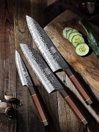 Японський ніж Kiritsuke HOSHANHO 23 см, професійний кухонний ніж з 9 шарів вуглецевої сталі, ніж шеф-кухаря, універсальний ніж у подарунковій коробці (набір ножів 3 шт.)