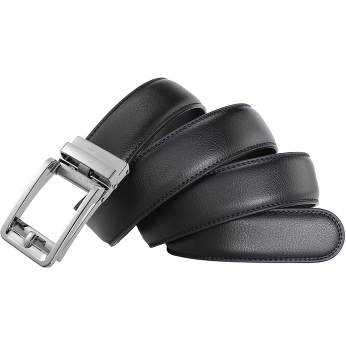 Чоловічий шкіряний ремінь на автоматичній застібці з металевою пряжкою, ширина 3.5 см, довжина 130 см (білий/чорний)