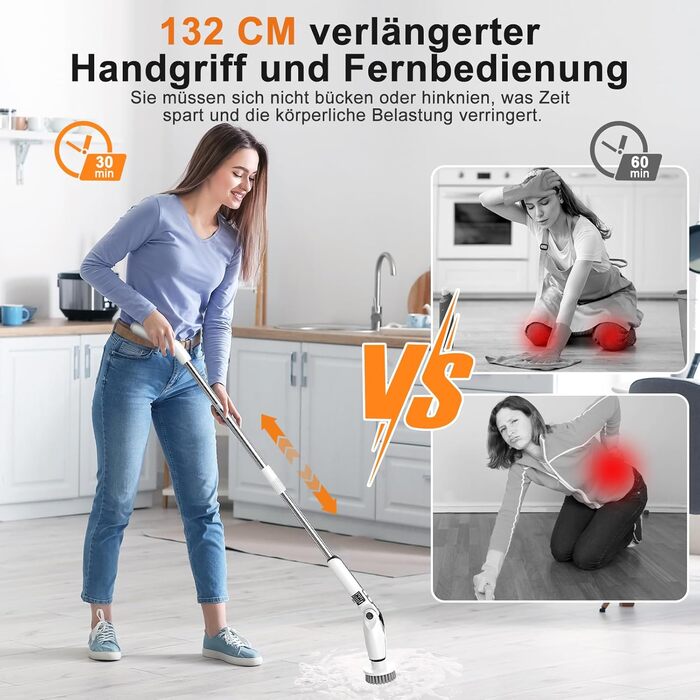 Electric Cleaning Brush, 8 in 1 Electric Spin Scrubber with Interchangeable Drill Brush Heads, Bathtub and Floor Tile Mop Set, Electric Cleaning Brush with Adjustable Handle for Bathroom Kitchen Car Floor