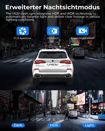 Відеореєстратор для авто Dashcam Auto Vorne Hinten 4K + 1080P з двома камерами, IPS-екран 2.4', SD 64GB, запис голосом, паркувальний режим, покращена нічна зйомка, WDR