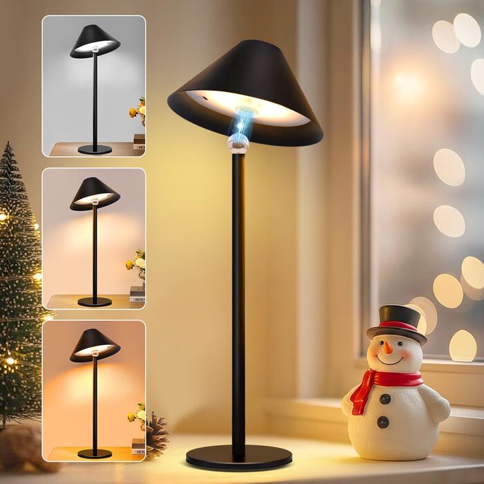 Світлодіодна настільна лампа Rosnek бездротова, акумуляторна 4000 mAh з димером, поворотна на 360°, чорна