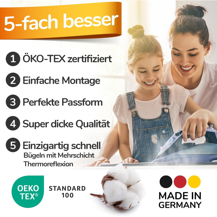 М'який турбо-чехол для прасувальної дошки 140x40, Made in Germany, ÖKOTEX бавовняне ущільнення, швидке прасування з терморефлексією, 5 розмірів, EasyFit+фіксатор, XXL площа 135-140x40-45см, блакитно-сірий