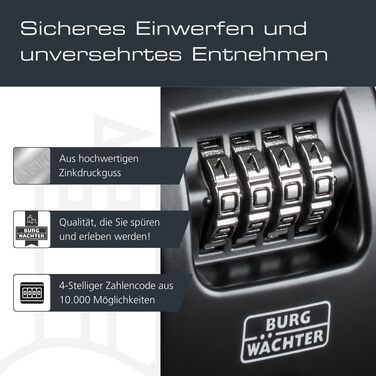 Ключниця-сейф Burg Wächter Key Safe 10 з 4-цифровим кодом для вулиці та приміщень, чорна, настінний монтаж