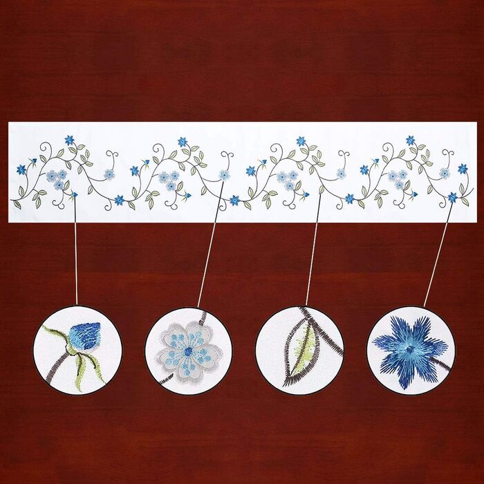 Simhomsen Double Thick Table Runner, Rustic, Embroidered, Floral Pattern, for Spring and Summer, Chest of Drawers, Scarf, Blue, 35.6 x 89.9 cm