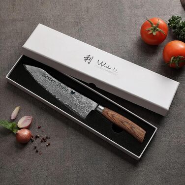 Ніж кухарський Wakoli EDIB Pro Kiritsuke Damast (VG10) 20 см, ручка Pakka, подарункова коробка, гравіювання