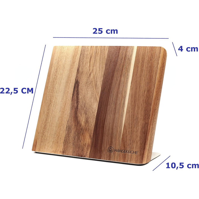 Hansekitchen Knife Holder Magnetic – Magnetic Knife Block Made of Acacia Wood, High-Quality Knife Board with Magnet, Magnetic Knife Holder without Knives - with Magnetic Strip (Brown)