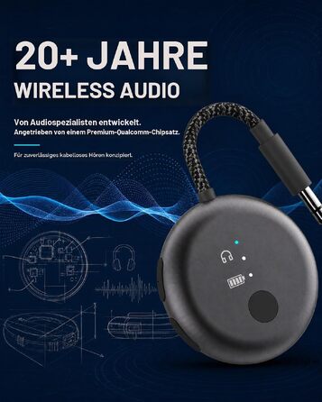 Bluetooth-адаптер для літака Avantree SoundJet R1 для AirPods та бездротових навушників, 25 годин роботи, металевий чорний