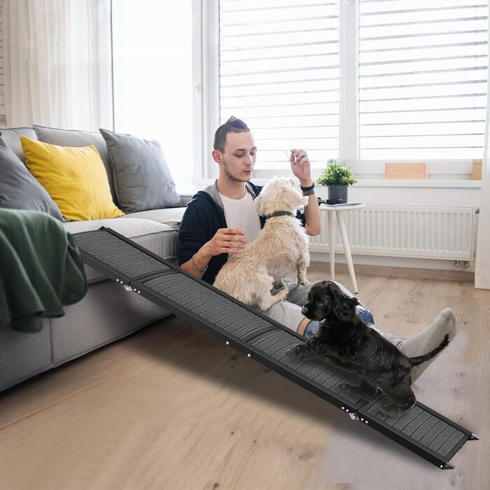 Східці для собак складні, 157 см, для великих собак до 110 кг, з неслизькою поверхнею та зручною ручкою, чорного кольору